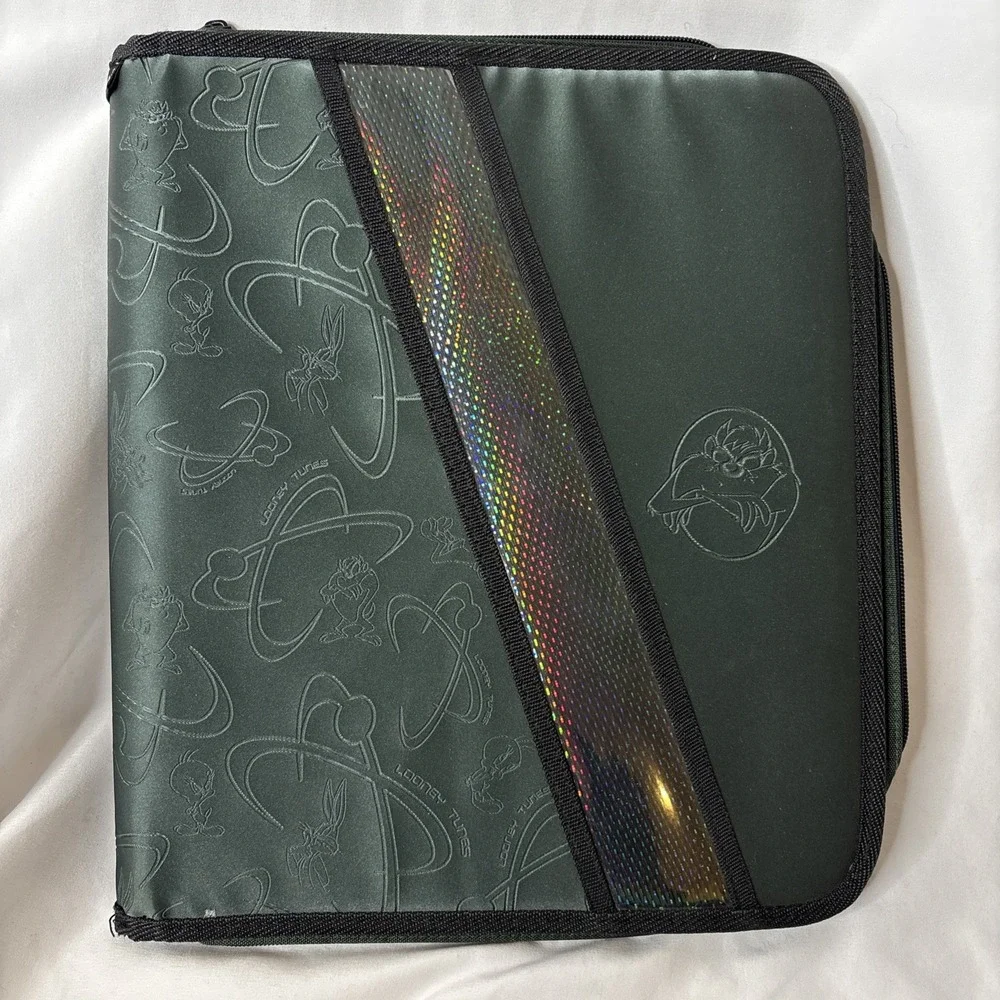 LOONEY TUNES Warner Bros 2000 PEN TAB Taz Devil 3 Pc Binder School Set Green Vtg